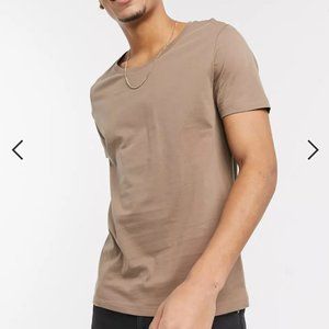 ASOS DESIGN Tall Scoop Neck Long T-shirt Beige